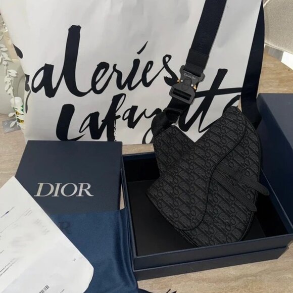 Saddle bag jacquard Dior Oblique canvas black - Picture 2 of 3